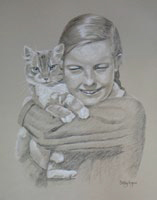 black and white portrait of girl and cat - Ann and Fluffy