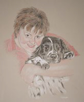 pastel portrait of a lady and her dog -  Elizabeth and mac