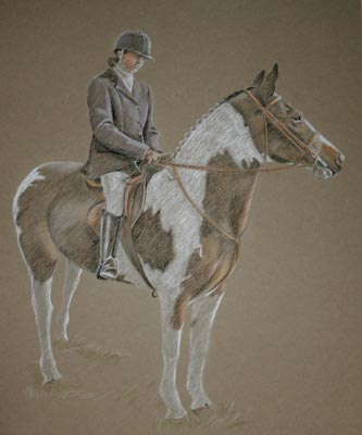 pastel porrtait of horse and rider - hollie and peppi