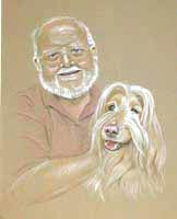 pastel portrait of man and dog - Brian with Buttons