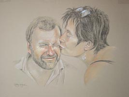 pastel portrait of a happy couple - Tom and Andri